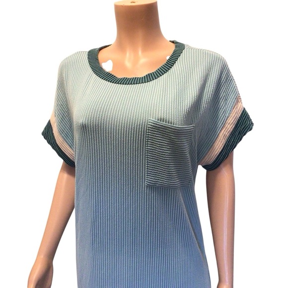 NWOT Women’s XL Casual T-Shirt Dress Aqua Green Ribbed Knit Short Sleeve Shift. - Picture 3 of 7